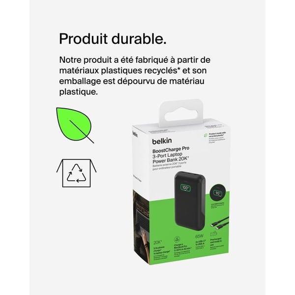 Extern Batteri - Belkin - BoostCharge 20K - 3 USB-C och USB-A portar - Power Delivery 65W - Digital Skärm