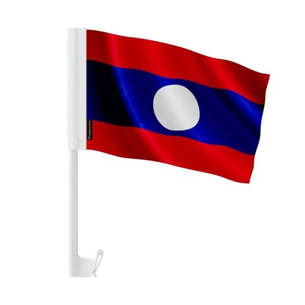 Laos Bilflagga – 14 x 21 cm – Polyester Tyg – Fäste på Fönster – 20 stycken – Pixelforma