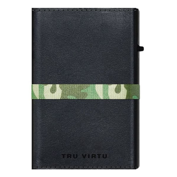 TRU VIRTU Hålare för kort svart grön för män - Click & Slide Strap Cross Wallet Nappa Svart Kamouflage / Svart 114347
