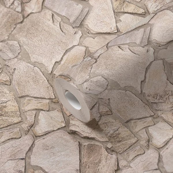Non-woven tapeter - beige - stenimitation - Mönstrade tapeter - Elements II - A.S Création