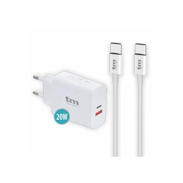 USB-C väggladdare 20 W - TM Electron - 1 styck - Vit - Typ E-kontakt - 2.5x15.3 cm - Vikt 0.1 kg