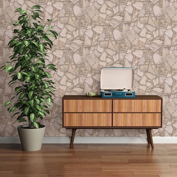 Non-woven tapeter - beige - stenimitation - Mönstrade tapeter - Elements II - A.S Création