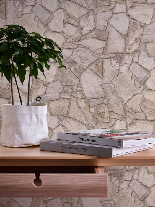 Non-woven tapeter - beige - stenimitation - Mönstrade tapeter - Elements II - A.S Création