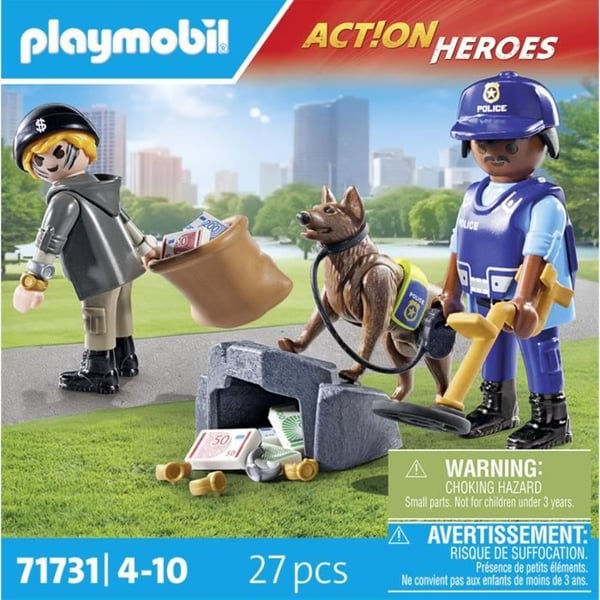 PLAYMOBIL 71731 Polis med sökhund och tjuv, Action Heroes, Poliser, 27 delar, Från 4 år