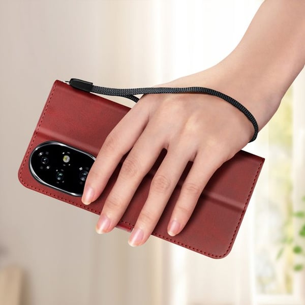 Fodral för Honor 200 Handledsrem Flip Plånboksställ Röd