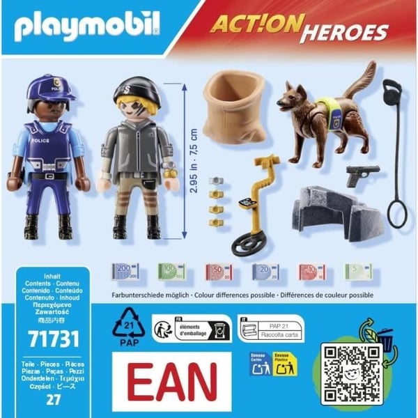 PLAYMOBIL 71731 Polis med sökhund och tjuv, Action Heroes, Poliser, 27 delar, Från 4 år