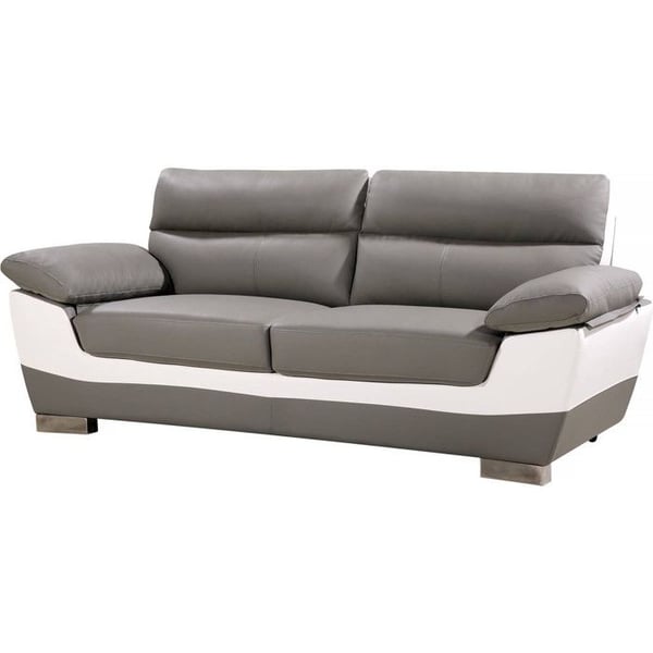 Fast soffa i återvunnen läder och PVC "Dallas" - 210 x 88 x 90 cm - 3 platser - Grå/Vit