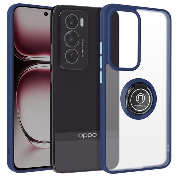 Coque för Oppo Reno 12 Pro, Metallring, Videostöd, Mörkblå