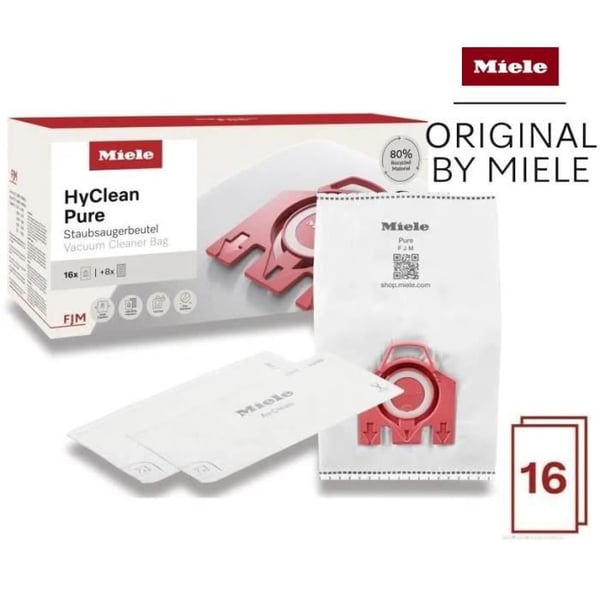 Förbrukningsvaror Dammsugare - MIELE - Pack XXL FJM HyClean Pure - 16 FJM-påsar, 80% återvunna material