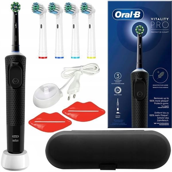 Elektrisk tandborste - Oral-B - Vitality Pro D103 Protect X Clean - 4 borsthuvuden - etui - 2 squeeze