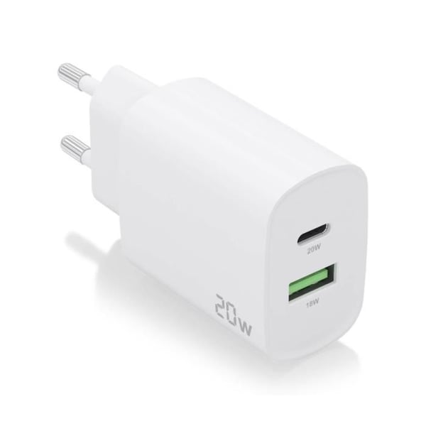 Laddare - AISENS - 20W - 1x USB-C PD3.0 - 1x USB-A QC3.0 - Vit