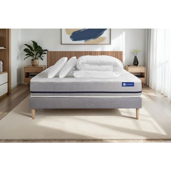 Komplett sängpaket 160x200 cm - Madrass + Sängbotten Grå (i kit) + 2 kuddar + Täcke - Actiflex Sof