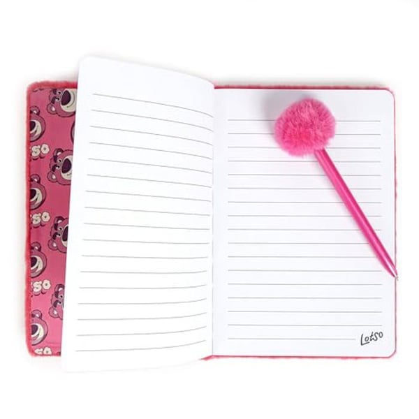Papper - Disney - Lotso - Set med mjukt anteckningsblock - Pompongpenna - Linjerade sidor