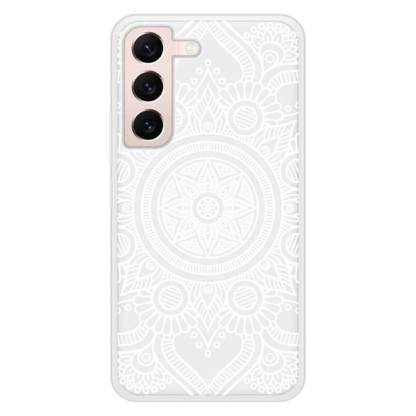 Förstärkt silikonfodral med tryck kompatibelt med Samsung Galaxy S22 Mandala vit
