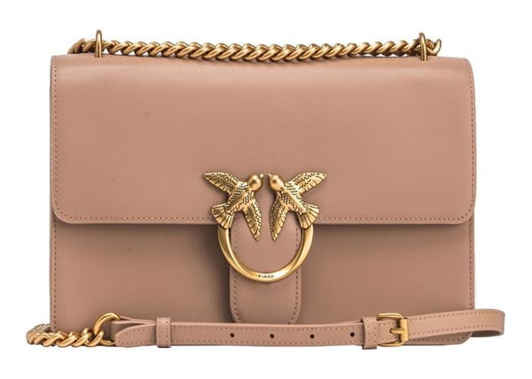 Axelväska med rem - PINKO - Love One Classic DC M - Nötkött - Taupe - 27x16x7 cm