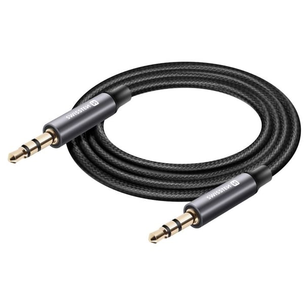 Cirkelkabel Jack 3,5 mm kompatibel med jack 3,5 mm Nylonflätad 1,5 m Swissten Svart