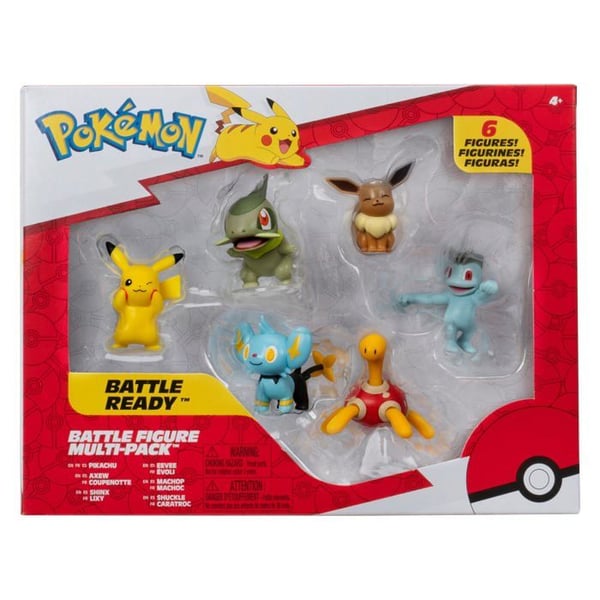 Pokémon - PKW3614 - Set med 6 stridsfigurer, inklusive Pikachu, Pottrott, Milza, Sheinux, Evoli och Machollo, 5 cm vardera