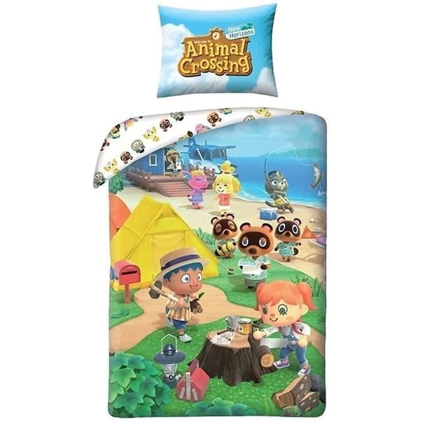 Enkelsängset i bomull för barn - Animal Crossing - Påslakan 140x200 cm och ett örngott