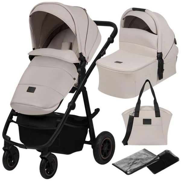Kombinerad 2-i-1 barnvagn LIONELO Amber Plus - Barnvagnspaket, liggdel, väska och tillbehör - Beige