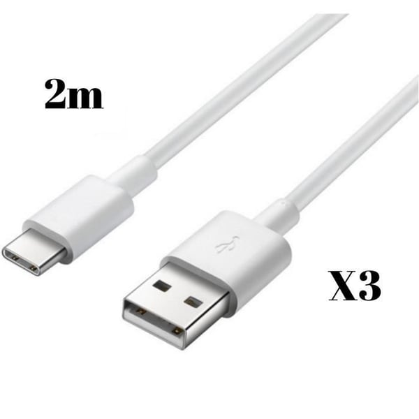 USB-C-kabel för Xiaomi REDMI 10 - REDMI 9 - REDMI 9T - REDMI 8 - REDMI 8A - Typ USB-C Vit 2 Meter [LOT 3] Phonillico®