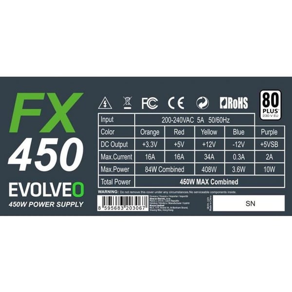 Datornäring - EVOLVEO - FX 450 - 450W - 80 PLUS - Fläkt 140 mm
