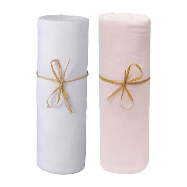Set med 2 madrasskydd för spjälsäng 60 x 120 cm / 100% bomull / 57 trådar/cm² - 1 Vit + 1 Rosa