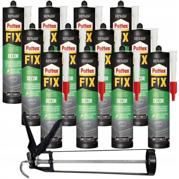 Monteringslim - Pattex - Fix Decor - 12 patroner med pistol - Inomhus - Miljövänlig - Vattentålig