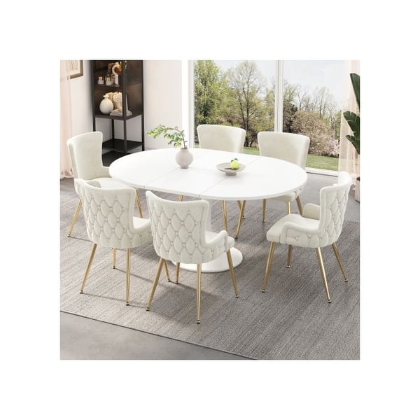 Spisestole - MUVOE - Sæt af 6 - Beige velour - Guldmetal ben - Moderne design
