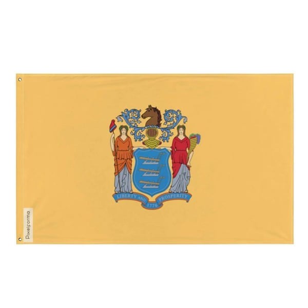 New Jersey-flagg – 90 x 150 cm – Hållbar polyester – 2 metallöljett – Inomhus-/Utomhusbruk – Pixelforma