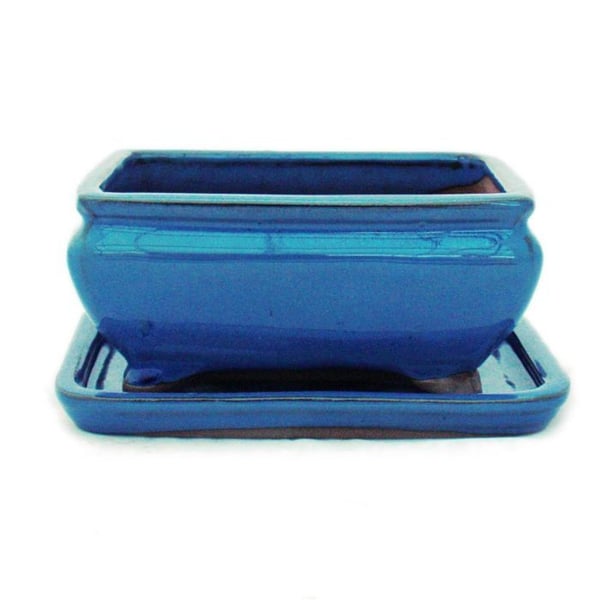 Bonsaiskål med undermatte Størrelse 2 - Blå - Firkantet - Model G81 - L 14,5cm - B 11,3cm - H 6,6cm