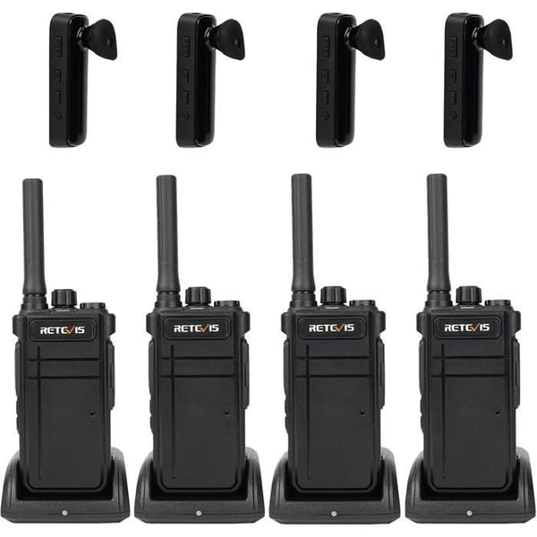 Retevis RB637 Bluetooth Walkie Talkie Uppladdningsbara, PMR446 Professionell Bidirektionell Radio, Trådlösa Hörlurar, 2000mAh, VOX(4St)
