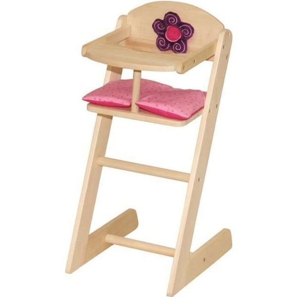 Hög Stol för Dockor Happy Fee ROBA - Naturligt Trä - Rosa Kudde med Prickar och Plush Blomma