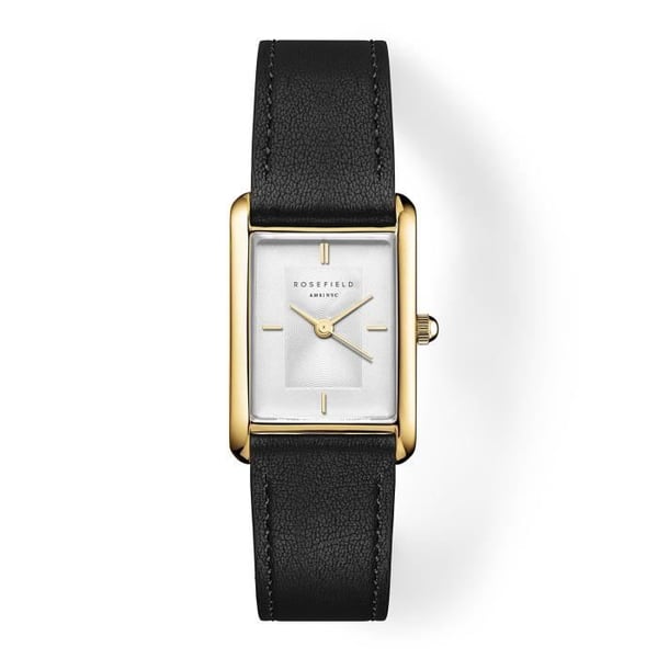 Damklocka - ROSEFIELD - Heirloom White Gold - Svart läder - Kvarts - Chic