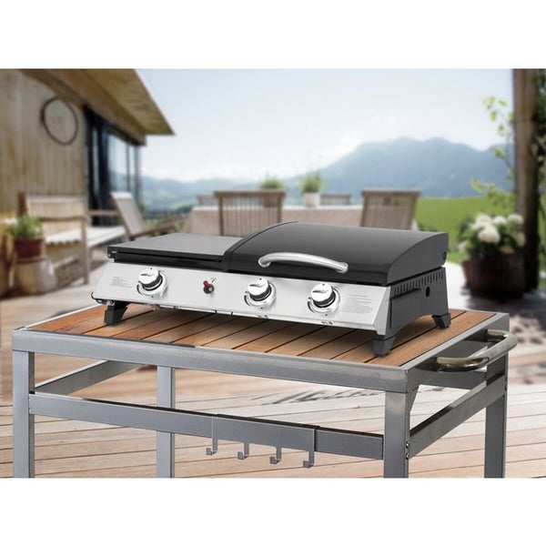 Gasolgrill/planchapanna 2 i 1 - 3 brännare - Svart - 79x49x25 cm