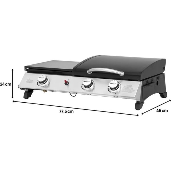 Gasolgrill/planchapanna 2 i 1 - 3 brännare - Svart - 79x49x25 cm