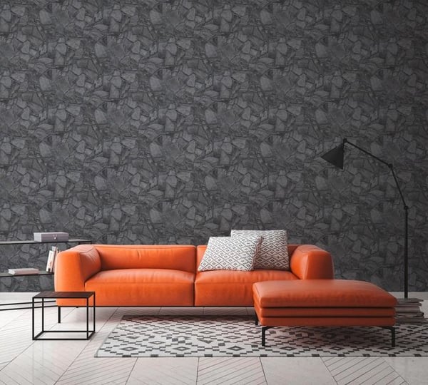 Non-woven tapeter - svart - stenimitation - Mönstrade tapeter - Elements II - A.S