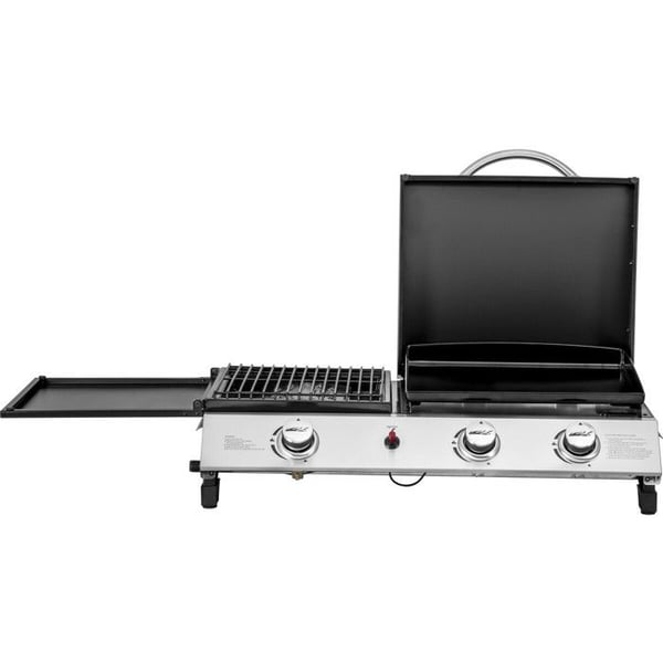 Gasolgrill/planchapanna 2 i 1 - 3 brännare - Svart - 79x49x25 cm