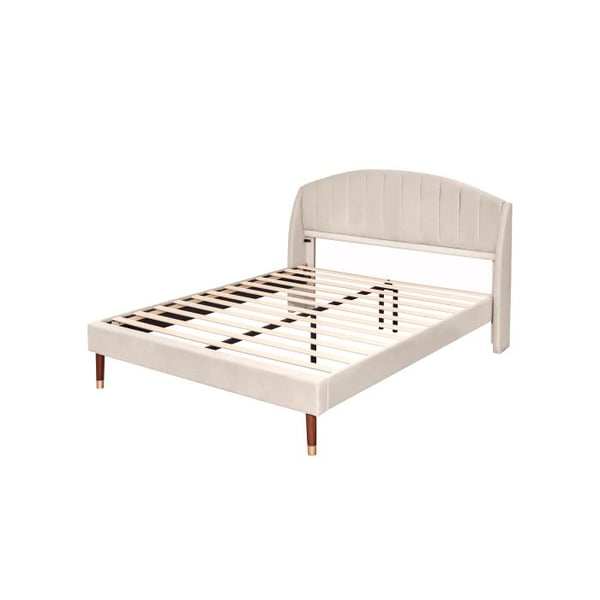 Polstret seng - MUVOE - 160x200 cm - Beige velour - Nem montering - 2 pladser