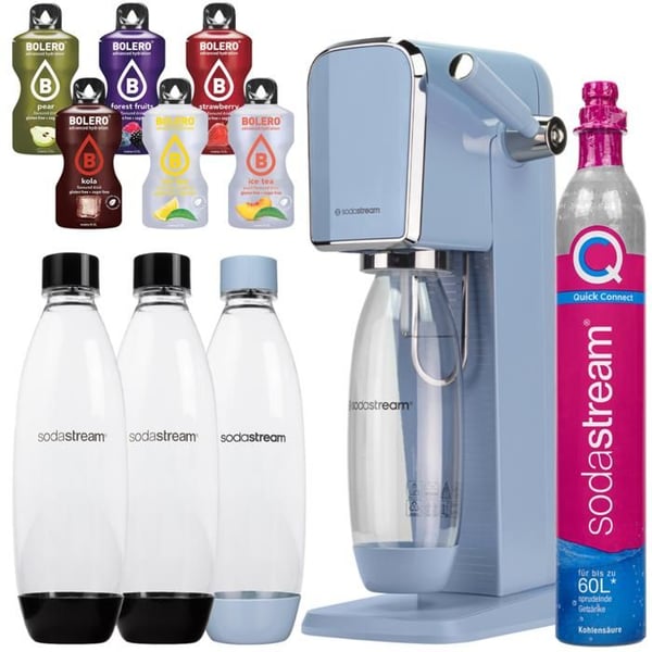 Saturator för kolsyrat vatten - Sodastream - Art Blue - 3 flaskor 1L utan BPA - 1 CO2-cylinder - 6 smaker Bolero