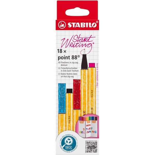 Stylo-feutre STABILO point 88 - 18 farver - Fin spids - Zig-zag etui