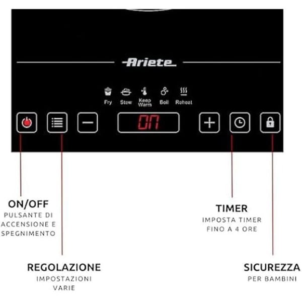 Induktionsplade - ARIETE - Ariete 1997/00 - Vitrokeramik - 2000W - 10 niveauer