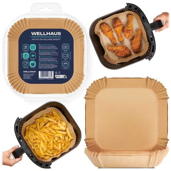 Bakplåtspapper air fryer - Wellhaus - 16x16 cm - 50-pack - Nedbrytbar non-stick