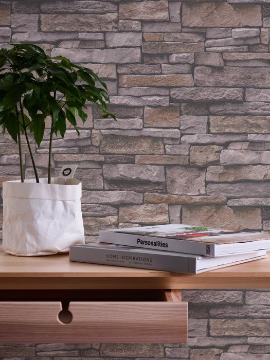 Non-woven tapeter - beige - stenimitation - Mönstrade tapeter - Elements II - A.S Création