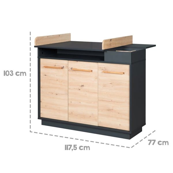Chambre Bébé Duo Lenn - Evolutive Säng 70x140 cm + Skötbord - ROBA - Antracit / Trädekor