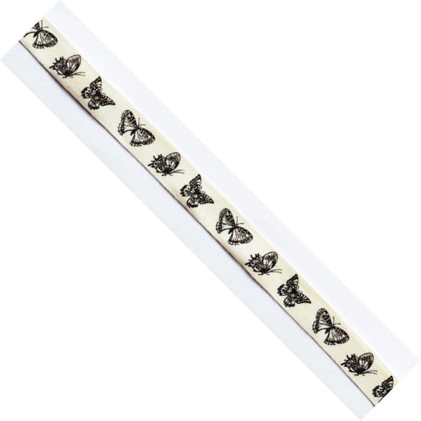 MégaCréa DIY - Svart bomullsbands med fjärilar 1,5 cm x 2 m