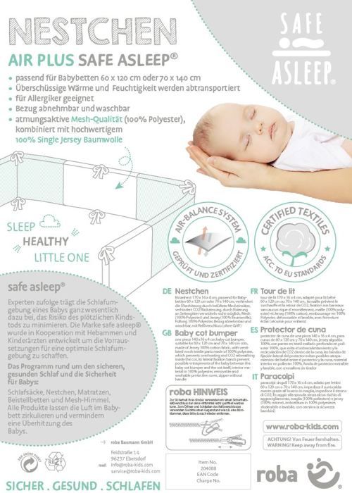 ROBA Sängtour av andningsbart "safe asleep®" Air PLUS "Sternenzauber" - 170x16 cm