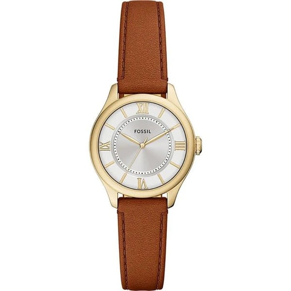Klocka - FOSSIL - ES5423 - Brunt läder - Guldpläterat hölje 28 mm - Silverfärgad urtavla