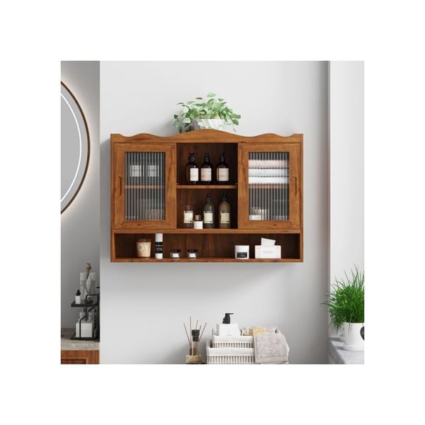 Skab - MUVOE - 90 cm - Dobbelt skydedør - Massivt træ - Brun
