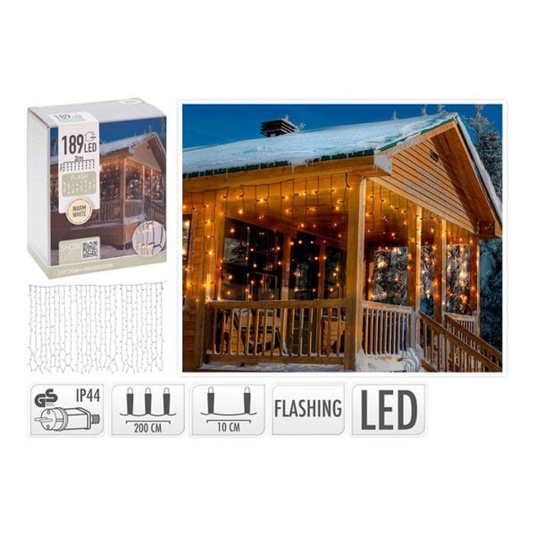 ECD Germany LED-ljusridå - Svart PVC 2m - 200 varma vita lysdioder - Blinkande effekt - IP44