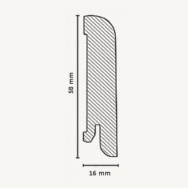 PROVISTON Sockel nr 390 MDF 16 x 58 x 2500 mm silver för att limma, klämma, skruva & spika Belagd MDF-kärna 12,5 meter | 5 stycken